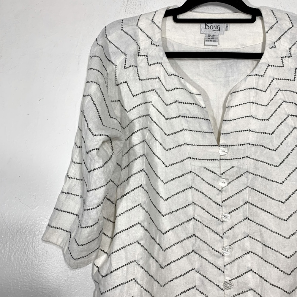 JSONG Collection Linen Button Front Tunic Top Size 14 - Picture 3 of 7